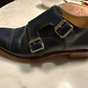 Women's Mr. Colin Double Buckle Leather Loafers - Navy 37.5